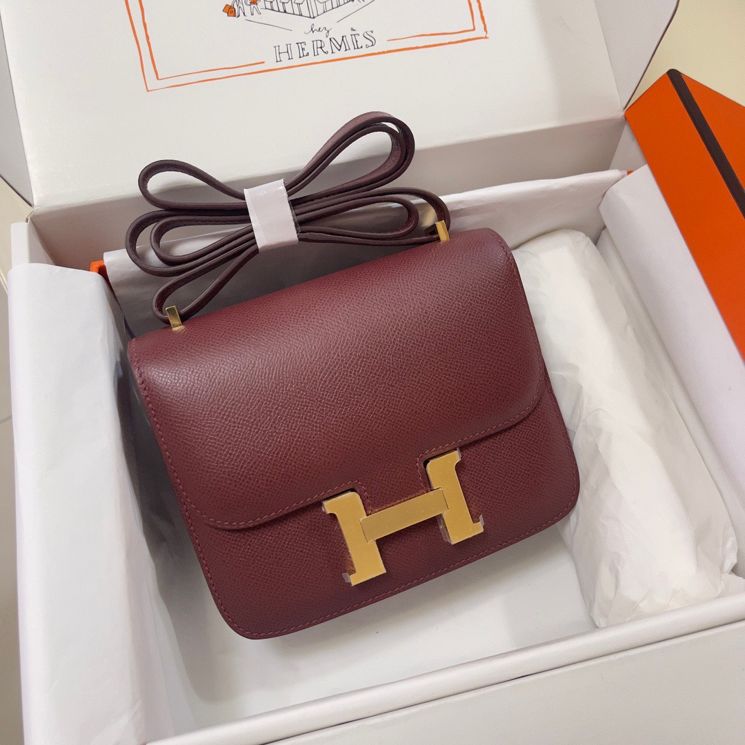 Hermes Constance 18 Mini Shoulder Bag In Bordeaux Epsom Leather